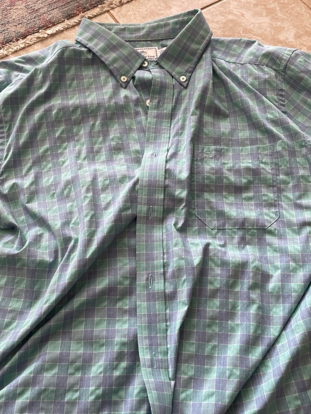 Southern Tide Green and Blue Plaid Button-Down Shirt